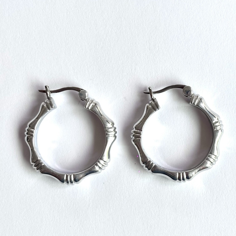 Arthur Court Aluminum Hoop Earrings 1 In Bamboo Round Discontinued Jewelry - Picture 3 of 7